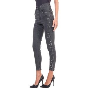 Levi’s Mile High Super Skinny Grey Embellished Ankle Black Studded Rise Premium